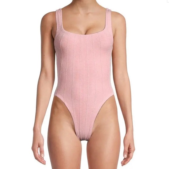 HUNZA G Nile One-Piece Swimsuit - Metallic Dusty Pink - Picture 3 of 6